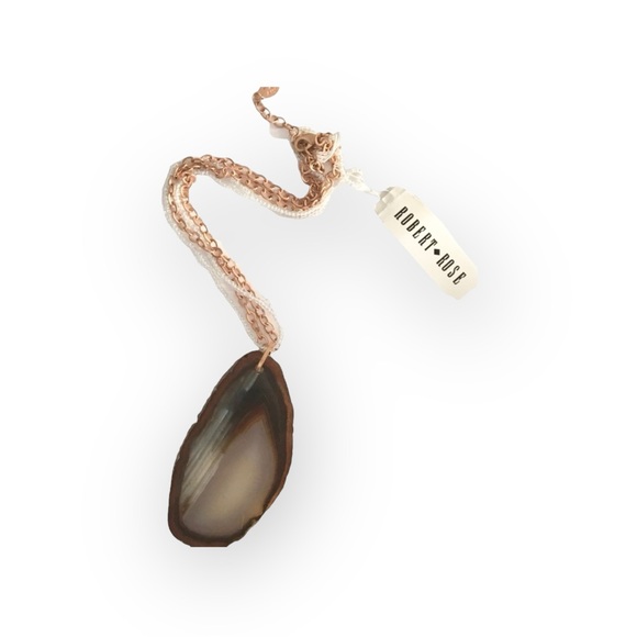 new Robert Rose ✲ Organic Agate Slice Necklace ✲ Rose Gold + Seed Bead Chain ✲ - Picture 2 of 16